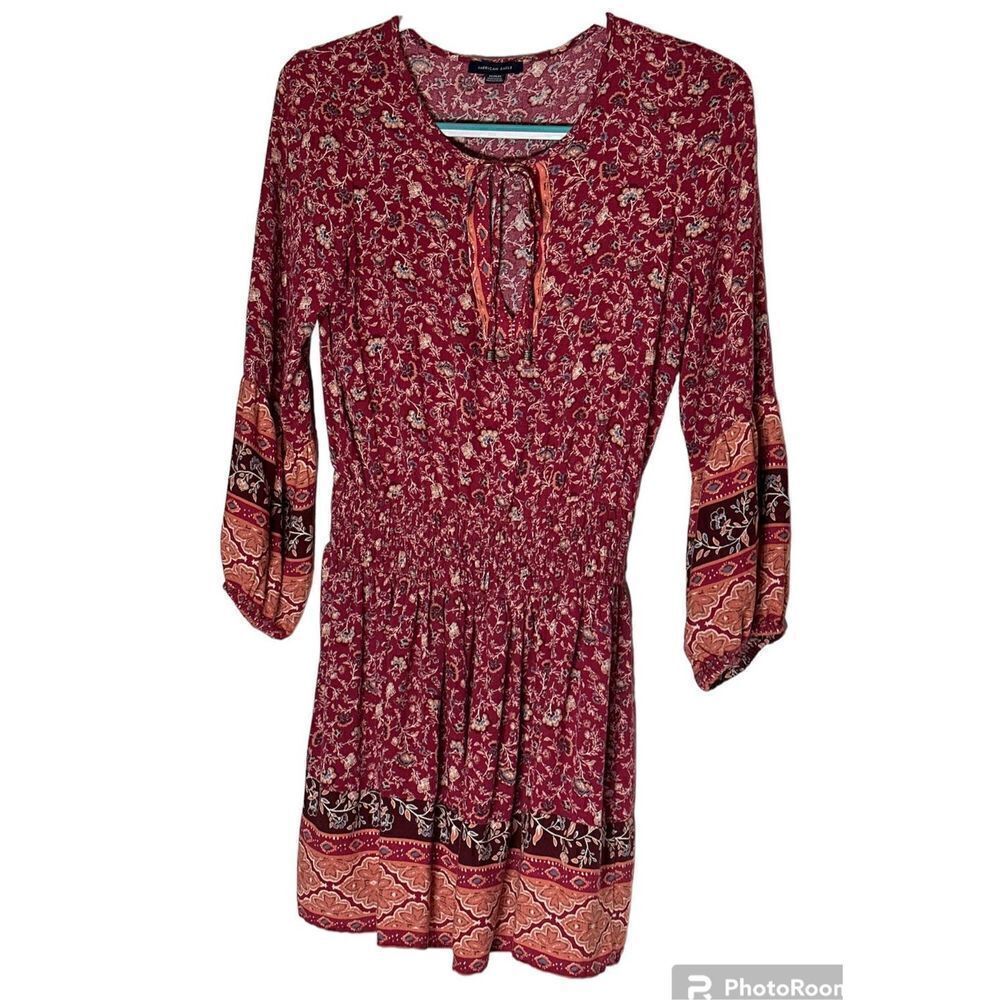 American Eagle Outfitters red floral long sleeve dress size M